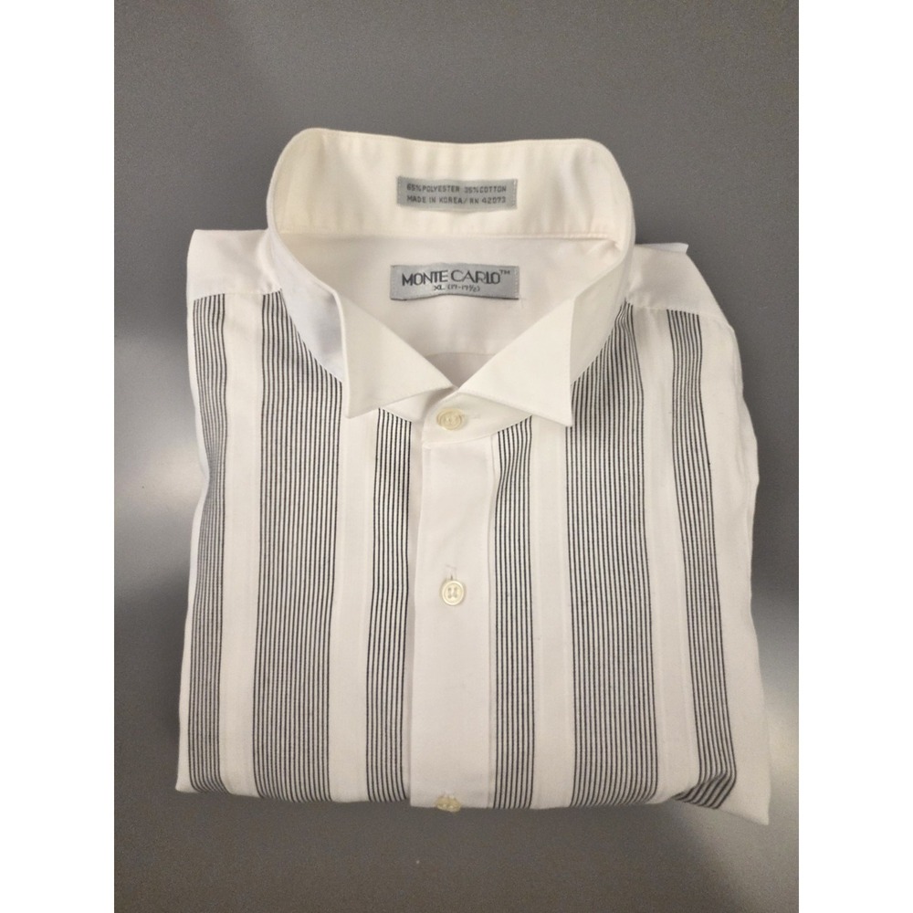 Monte Carlo Vintage Tuxedo Shirt Wing Tip Collar Striped Panel XL 17-17.5"